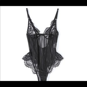 Tic Toc  Striped Lace And Mesh Black Bodysuit